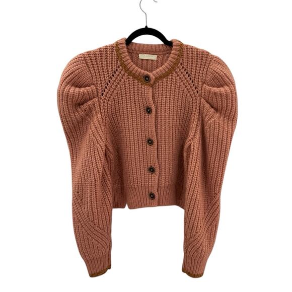 Ulla Johnson Elle Cardigan Rosewood Baby Alpaca Puff Sleeve Knit Sweater Large - Picture 2 of 13